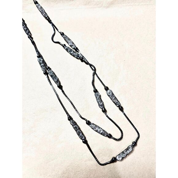 Christopher & Banks Black and Rhinestone Double Layer Necklace Sparkle Cute EUC - Picture 3 of 3